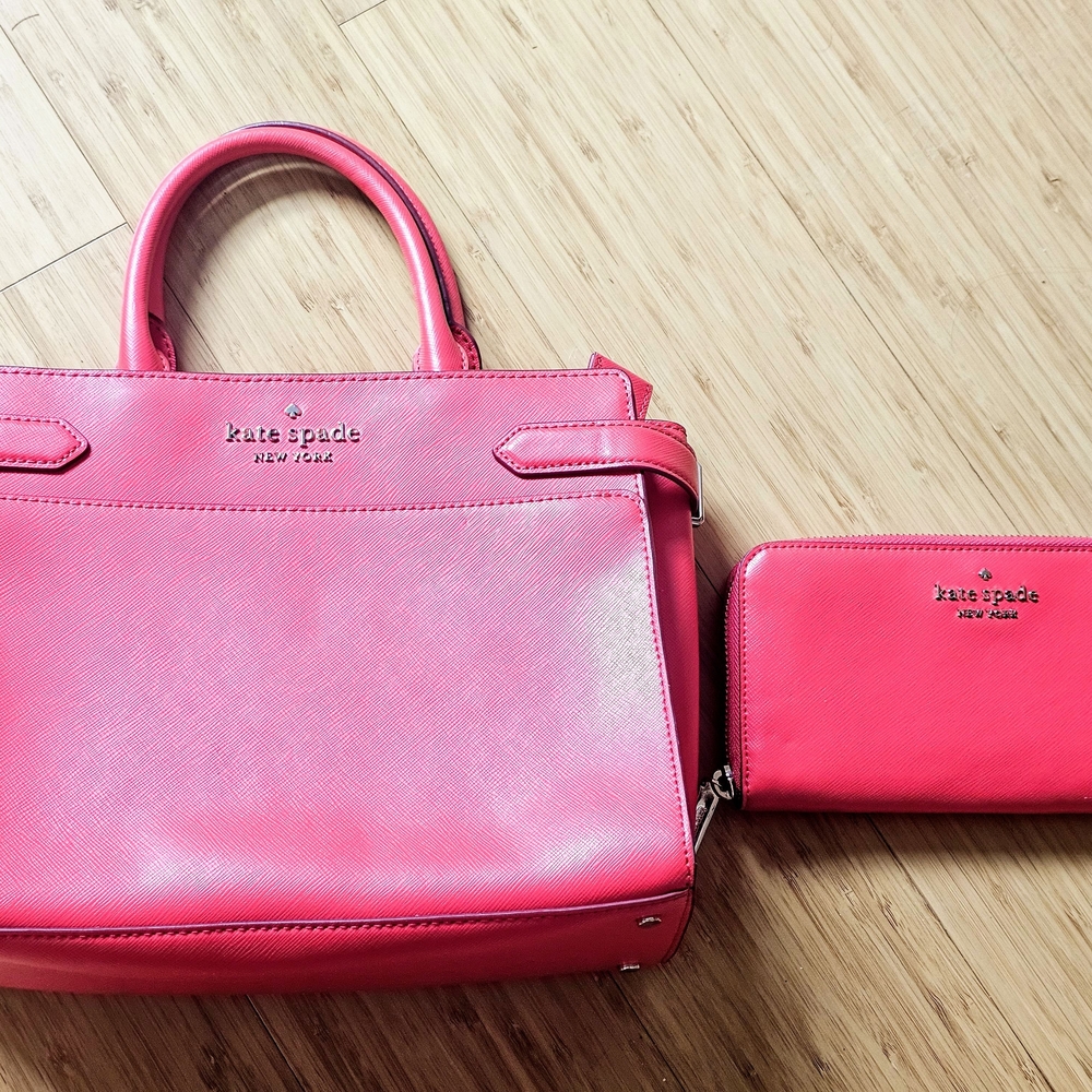 kate spade Red Saffiano Leather Satchel with Wallet